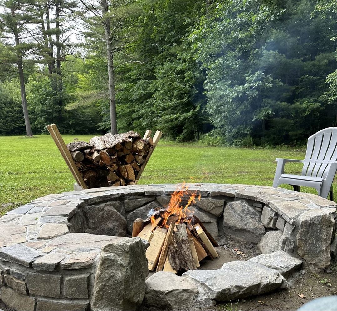 Finished stone fire pit, close view